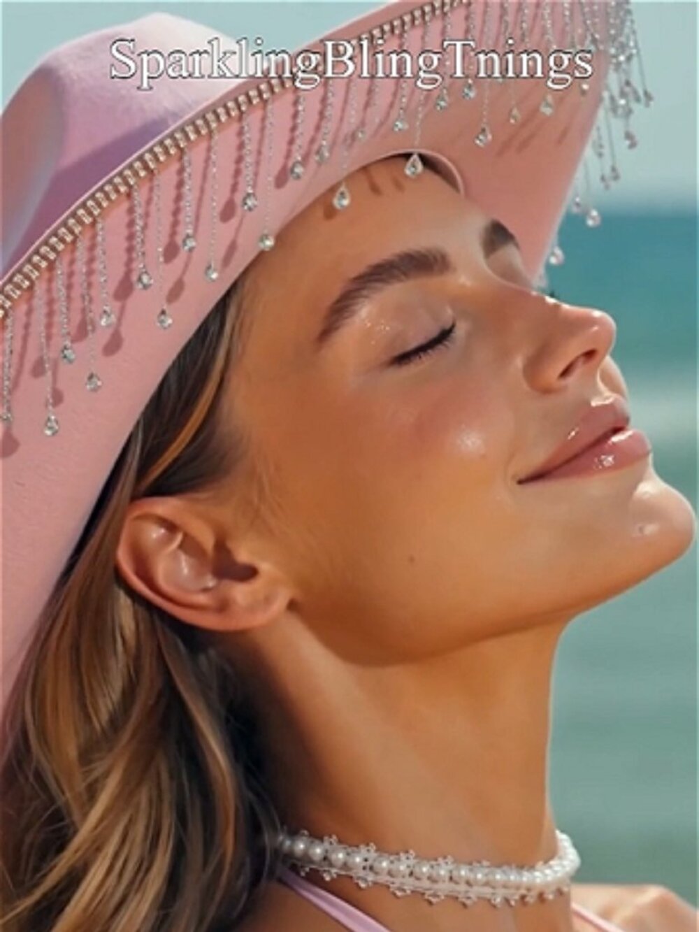 NEW Sparkling Bling Swarovski Crystal Rhinestone Hat & Sandals Pink Bikini Skirt - Picture 7 of 16